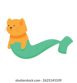 Cartoon cat mermaid character sitting on a tail with a bored expression