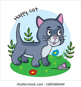 Cartoon cat with mouse colored