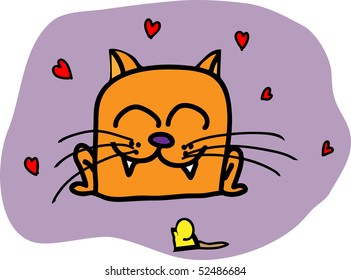 cartoon cat with mouse. Vector
