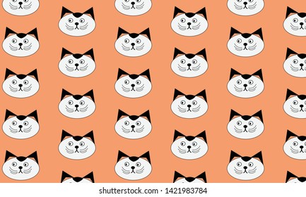 Cartoon cat muzzle, print for fabric, textile, clothes, paper, seamless pattern. 