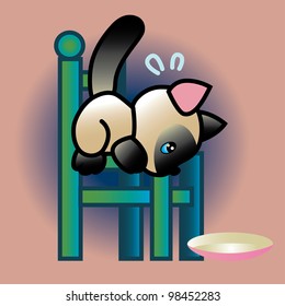 Cartoon cat on chair got milk