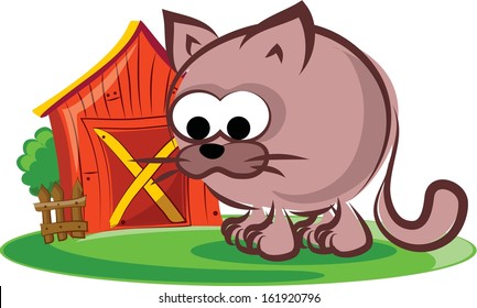 Cartoon cat on a farm - vector 