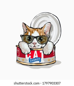 cartoon cat in open can illustration