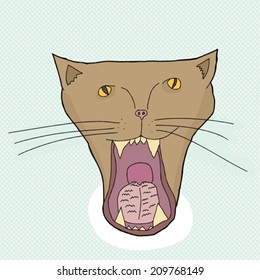 Cartoon cat with open mouth and rough tongue