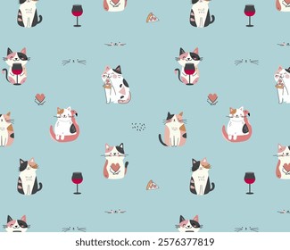 Cartoon cat pattern. Cute Sticker. Vector.