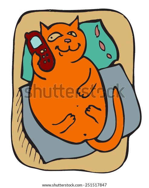 Cartoon Cat Phone Colored Vector Illustration Stock Vector (Royalty ...