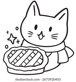 Cartoon Cat with Pie Illustration.