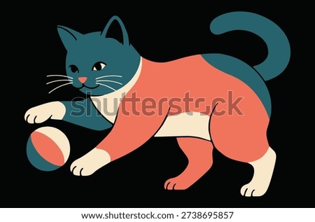 A cartoon cat playing with a ball on a black background
