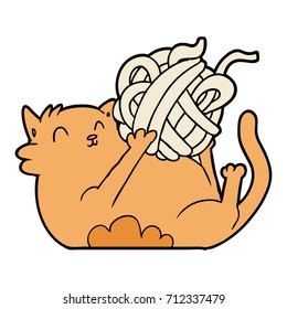 cartoon cat playing with ball of string