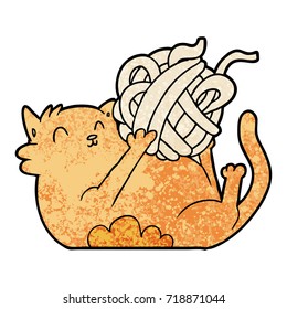 cartoon cat playing with ball of string