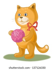 Cartoon, cat playing with a ball of wool yarn. Eps10, contains transparencies. Vector