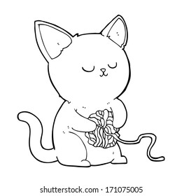 Cartoon Katze, die mit dem Ball des Garns spielt