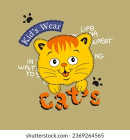 Cartoon cat playing with friends, t-shirt design vector illustration