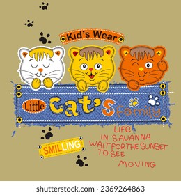 Cartoon cat playing with friends, t-shirt design vector illustration