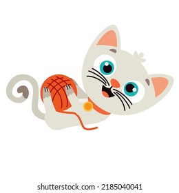 Cartoon Cat Playing With Yarn