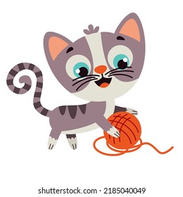 Cartoon Cat Playing With Yarn