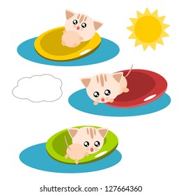 Cartoon cat in the pool action and emotion cute concept illustration