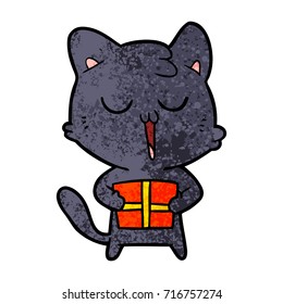 cartoon cat with present