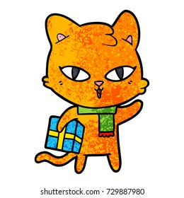 gato de dibujos animados con un regalo