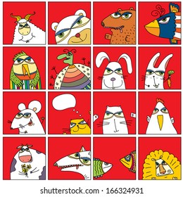 cartoon cat rabbit dog set of vector cartoon animals cartoon cat rabbit dog cow cute bird bear rooster nature kid chicken group hound fish poultry child kids puppy pile earth fun beetle animals baby c