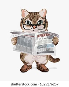 Cartoon Cat liest Zeitungsillustration