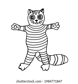 Cartoon cat ready for a cuddle in the style of doodle.Vector animals can be used in children's coloring books,textiles.