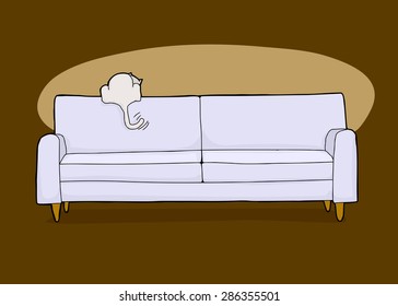 Cartoon Of Cat Rear End Watching Something From Sofa