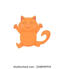 Cartoon cat is resting, relaxing, enjoying. Funny red-haired character. Vector illustration.