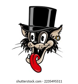 Caricatura en sombrero retro. Elemento de diseño para logotipo, signo, emblema. Ilustración del vector