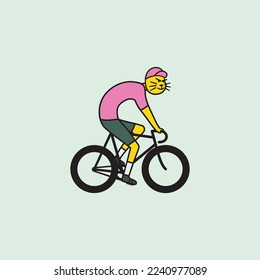 Cartoon cat ride a fixed gear bike cyclist logo, icon, sign, design vector illustration