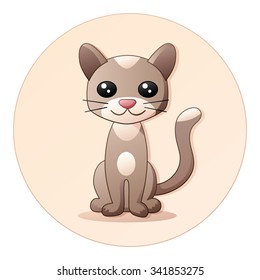 Cartoon cat round icon.