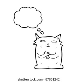 gato de dibujos animados frotando patas juntos conspirando