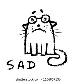 Cartoon cat is sad. Bad day. Cute emoticon character. Vector illustration.