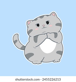 cartoon cat with a sad expression is holding its paws together