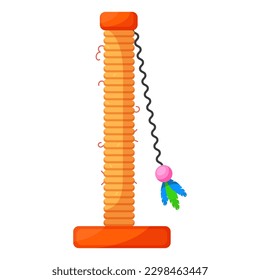 Cartoon cat scratching post with ball on rope for funny playtime