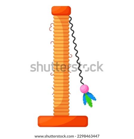 Cartoon cat scratching post with ball on rope for funny playtime