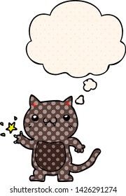 gato de dibujos animados raspando con burbuja de ideas al estilo de un libro de historietas