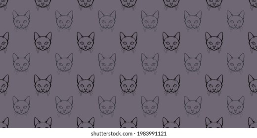 Cartoon cat seamless repeat background, vector cat wallpaper