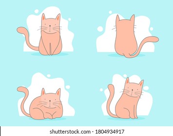 	
El gato de caricatura se ambienta con diferentes poses y emociones. Comportamiento del gato, lenguaje corporal y expresiones faciales. Ginger kitty en simple estilo lindo, aislada ilustración vectorial.