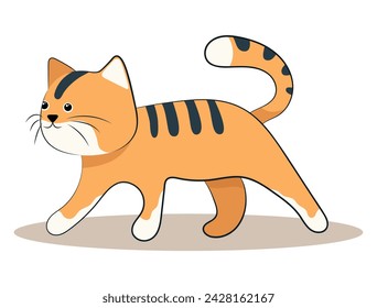 Cartoon cat of set. This illustration highlights the quirky personality of a funny cat against the simplicity of a white background. Vector illustration.