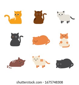 Cartoon cat set with various poses. Good for cat  lover community, animal lover community, etc. Kittens isolated on white background