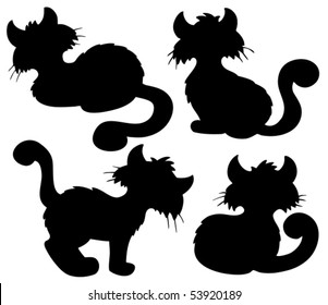 Cartoon cat silhouette collection - vector illustration.