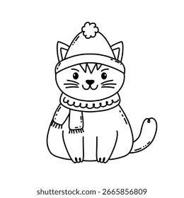 Cartoon cat in a simple doodle style, perfect for coloring pages or kids projects