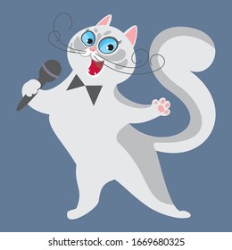 Cantante de gatos de dibujos animados, personaje vectorial
