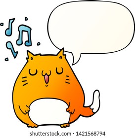 Cartoon Cat Singen mit Sprachblase in glattem Farbverlauf-Stil