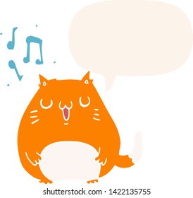 gato de dibujos animados cantando con burbuja de habla en estilo retro