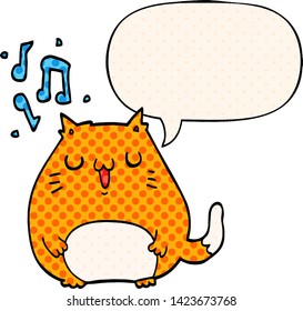 cartoon cat singing with speech bubble in comic book style