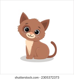 cartoon cat sits on a white background. Cute kitten in cartoon style. Illustration  for postcard, banner, web, design, arts. Vector