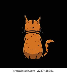Cartoon cat sitting with his back on a black background. Vector illustration