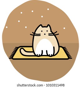 Cartoon cat is sitting on the carpet. Simple modern flat style vector line illustration.